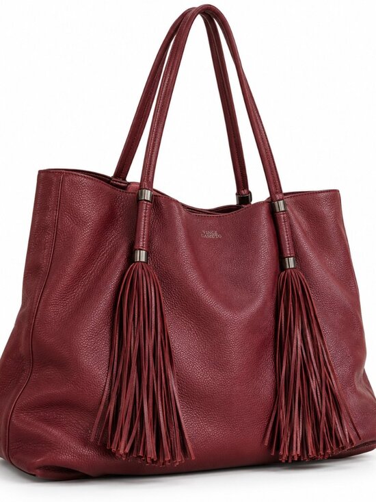 Vince Camuto Handbags - Vince Camuto Burgundy Leather Slouchy Fringe Tote Bag Shoulder Purse Western Zip